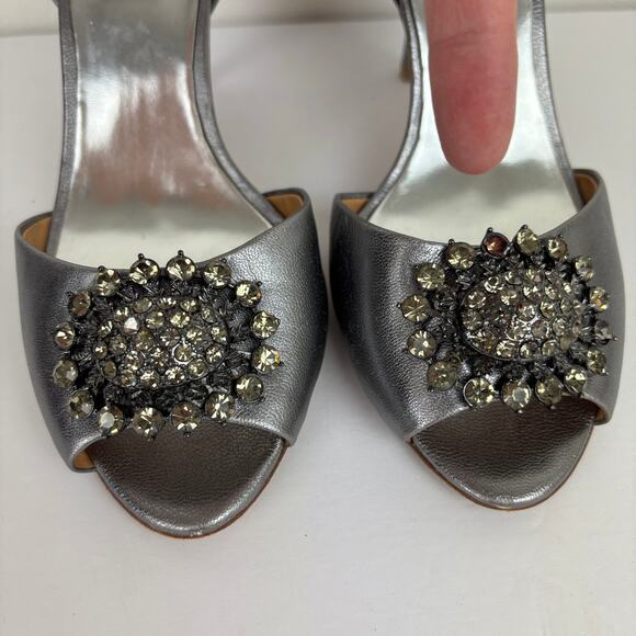 Badgley Mischka Silver Metallic Peep Toe Heels 9M wedding event evening cocktail - Picture 5 of 8